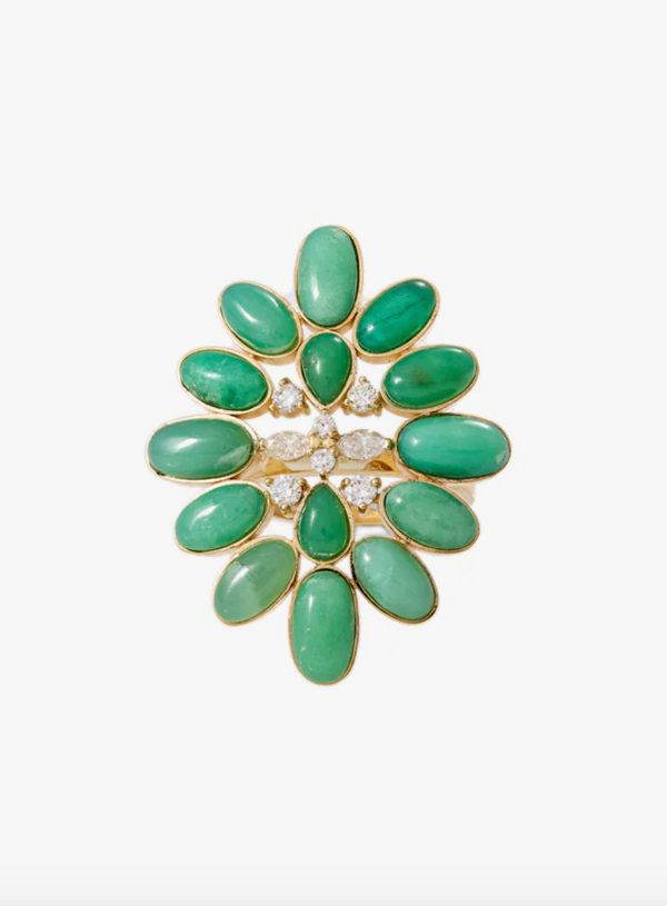 DIAMOND + CHRYSOPRASE BLOSSOM RING