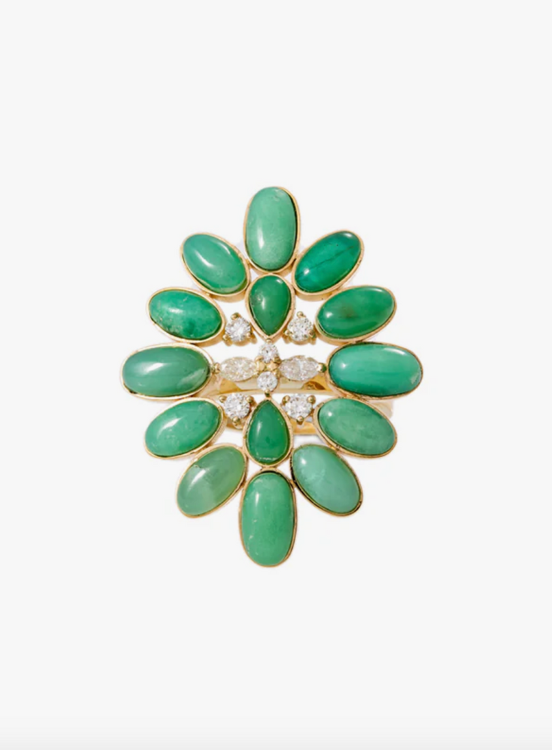 DIAMOND + CHRYSOPRASE BLOSSOM RING