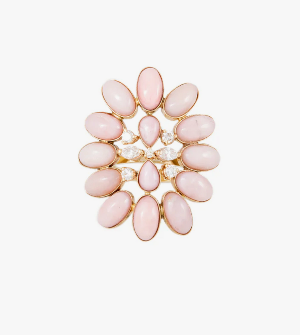 DIAMOND + PINK OPAL BLOSSOM RING