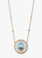 Load image into Gallery viewer, SMALL PAVE 3 HEARTS EYE BURST OPAL INLAY NECKLACE
