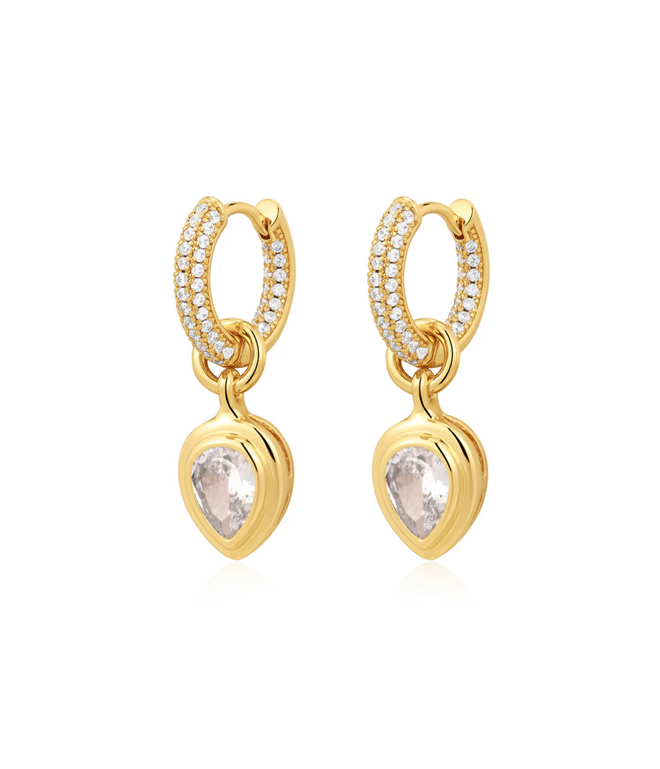 The Pear Double Bezel Charm Huggies