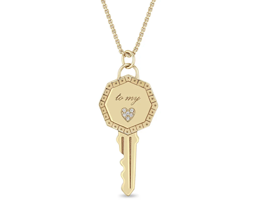 14k Pavé Diamond Key to my Heart Pendant Box Chain Necklace