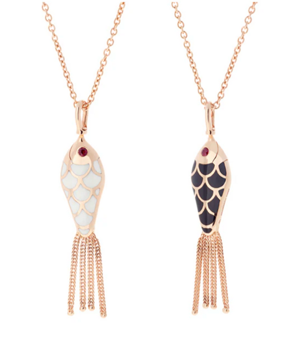 Fish for Love Pendant Ivory & Black Enamel - Rubies