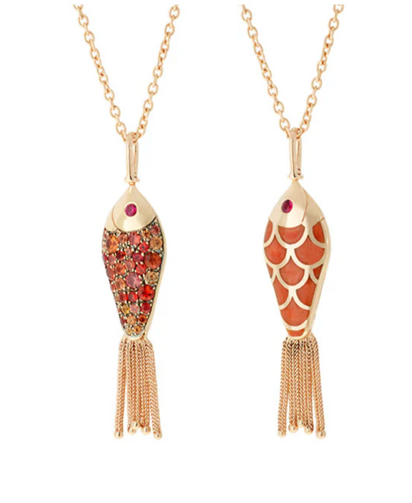 Fish For Love Pendant-Coral Enamel & Yellow and Orange Sapphires