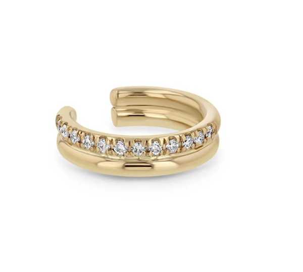 14k Gold & Pavé Diamond Double Row Ear Cuff