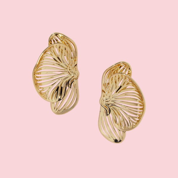 Small orchid earrings yellow gold