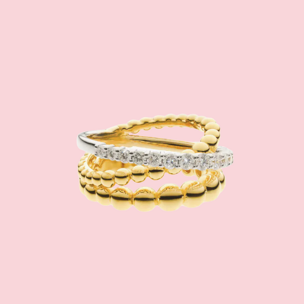 Diagonal Diamond Ring, combined gold
