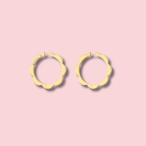 Large Yellow Gold Triplet Hoop Earrings with White Diamonds