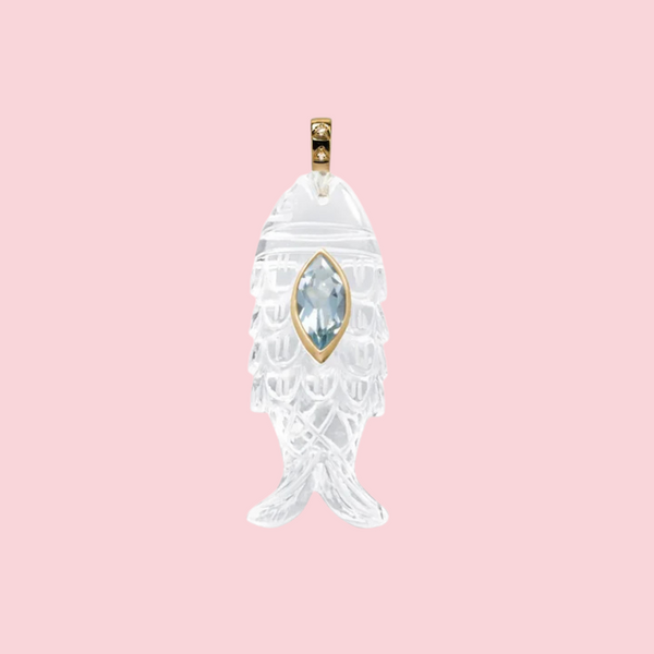 Crystal Quartz Fish Pendant topaz and diamonds