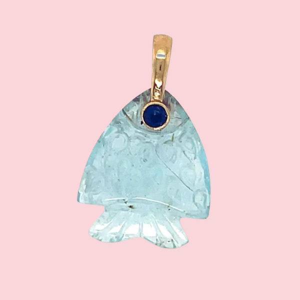 Aquamarine Fish Pendant with Gold Bail