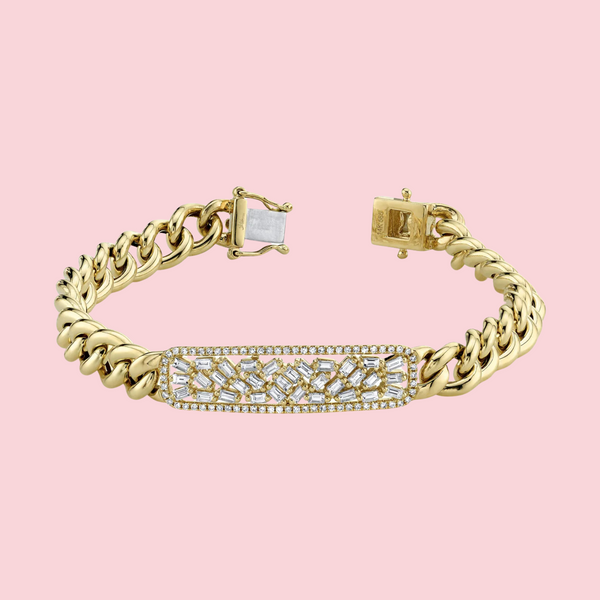 14K Yellow Gold Diamond Baguette Bar Chain Bracelet