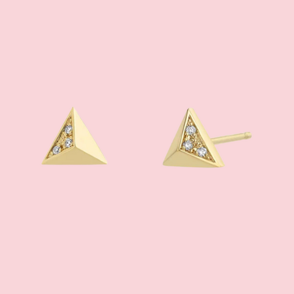 14k Pavé Diamond Triangle Pyramid Studs