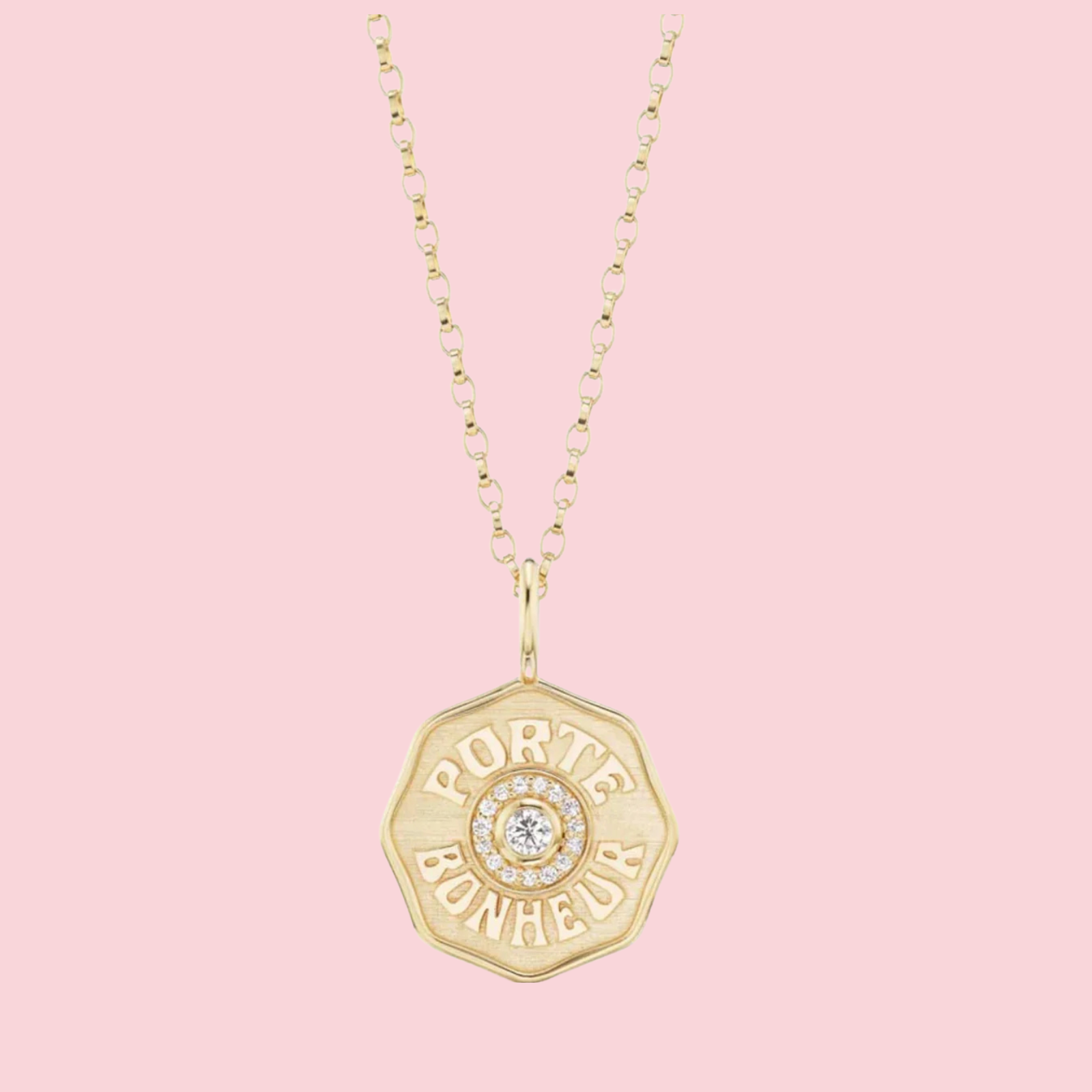 Raised Gold Mini Diamond Halo Porte Bonheur Necklace