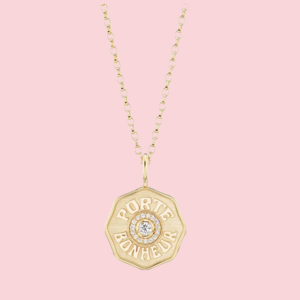 Raised Gold Mini Diamond Halo Porte Bonheur Necklace