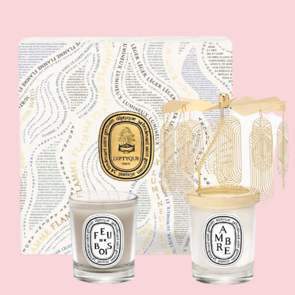 HOLIDAY CAROUSEL Ambre (Amber) & Feu de Bois (Wood Fire) small candle set