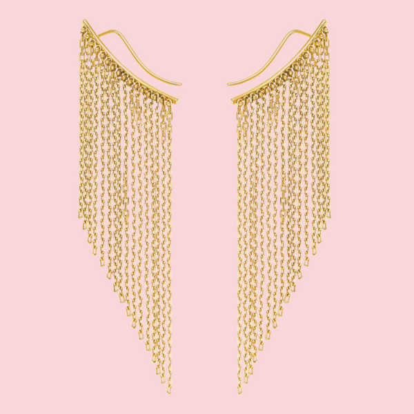 Mid Chainfall Earrings, yellow gold