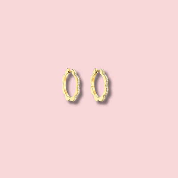 Medium Yellow Gold Triplet Hoop Earrings with White Diamonds