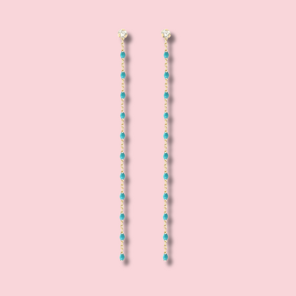 Mini Gigi Party Turquoise Green diamond earrings, Yellow Gold