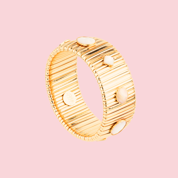 Strada bracelet large size gold - White Mother-of-pearl & strass