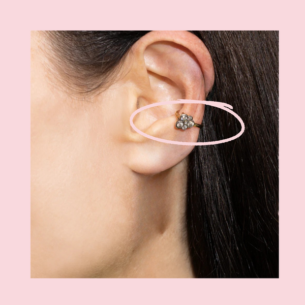 Blackened Diamond Flower Ear Cuff