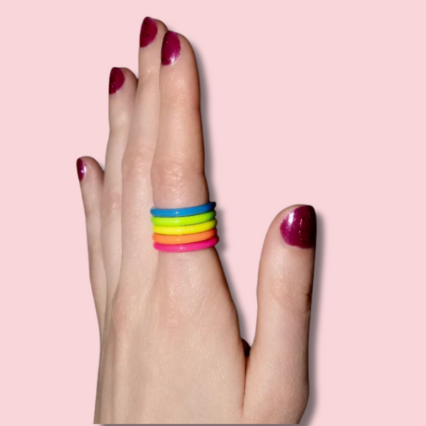 The Thin Neon Enamel Stacking Set, A Set of 5 Stacking Rings in 92.5 Sterling Silver