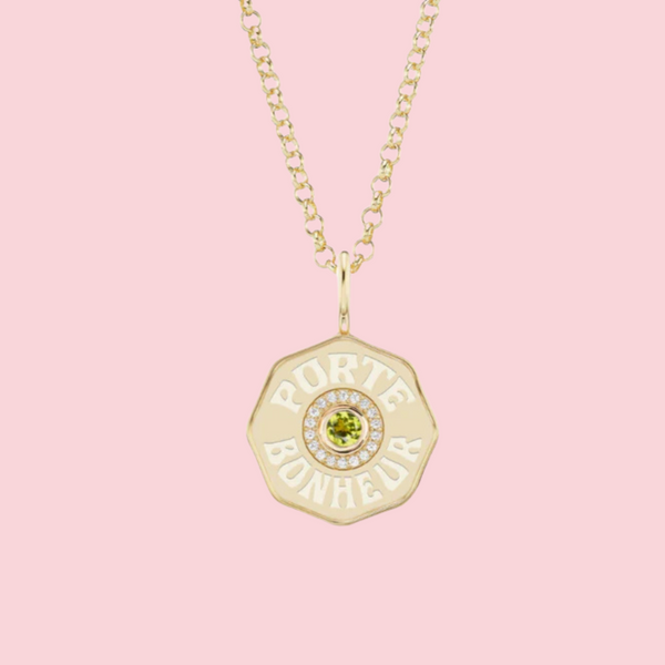 Mini Diamond Halo Porte Bonheur Peridot Necklace