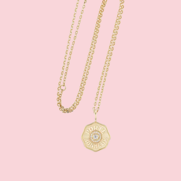 RAISED GOLD MINI DIAMOND HALO PORTE BONHEUR