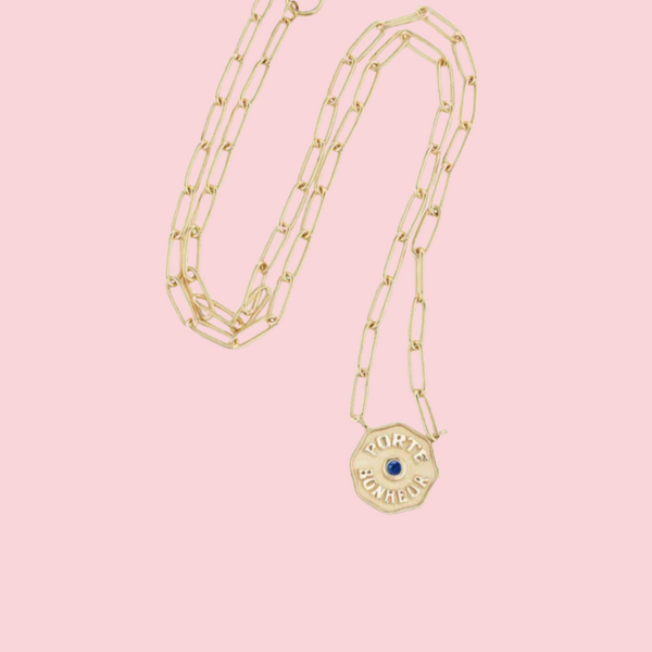 PETITE PORTE BONHEUR RAISED GOLD BLUE SAPPHIRE