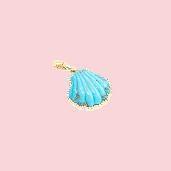 Carved Stone Shell In Diamond Frame Charm