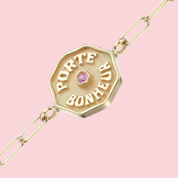 PETITE PB RAISED GOLD BRACELET PINK SAPPHIRE