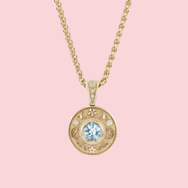 SOUTHWESTERN ROUND CHARM NECKLACE AQUAMARINE