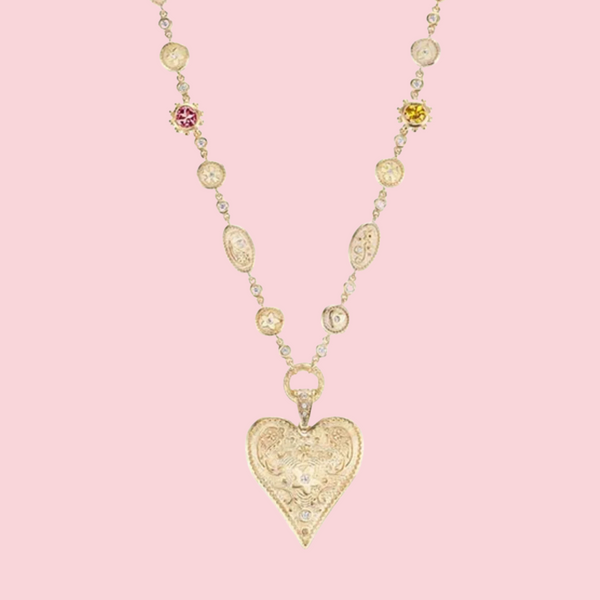 LARGE SOUTHWESTERN HEART NECKLACE TOURMALINE