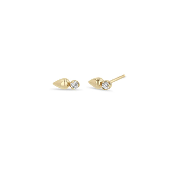 14k Prong Diamond Gold Droplet Stud