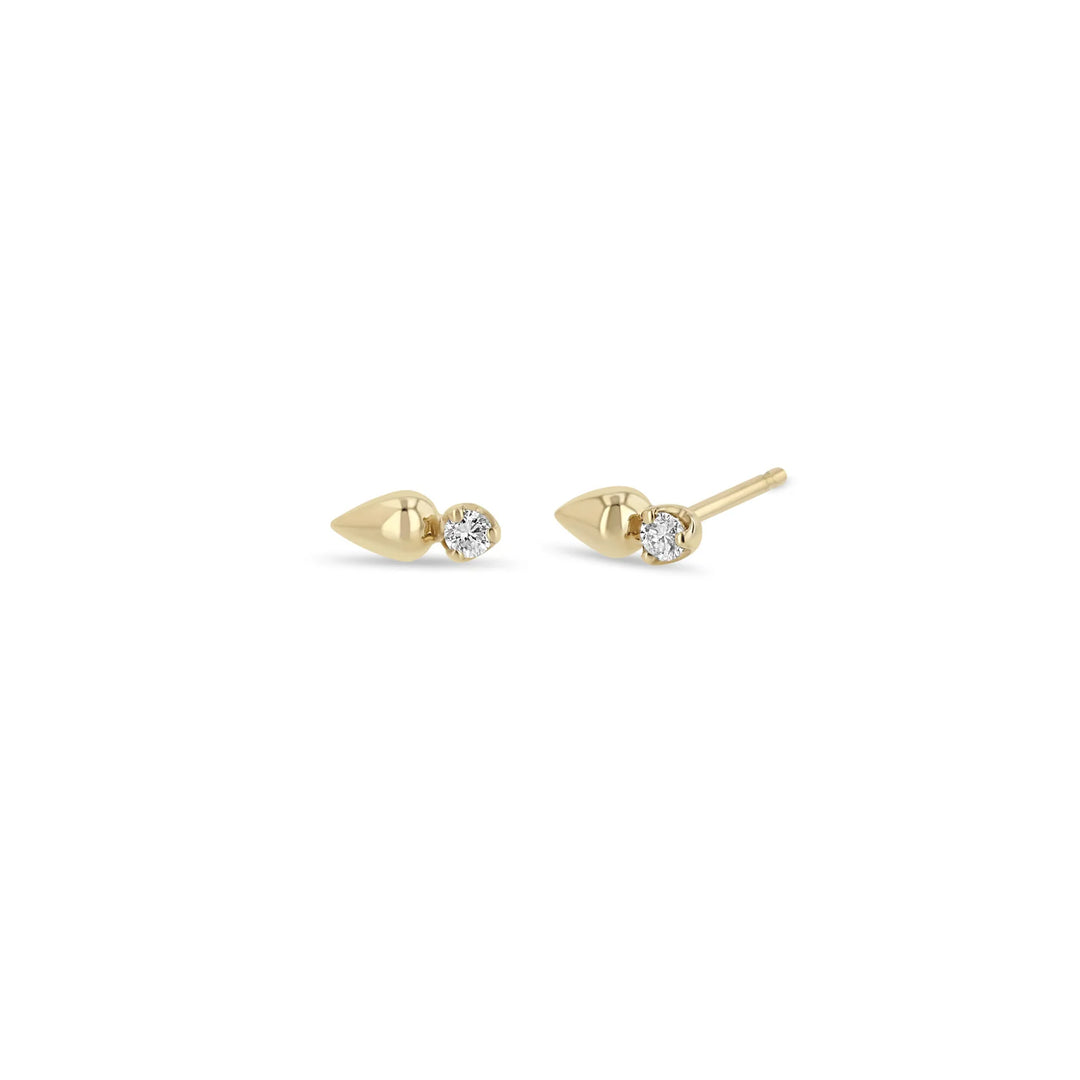 14k Prong Diamond Gold Droplet Stud