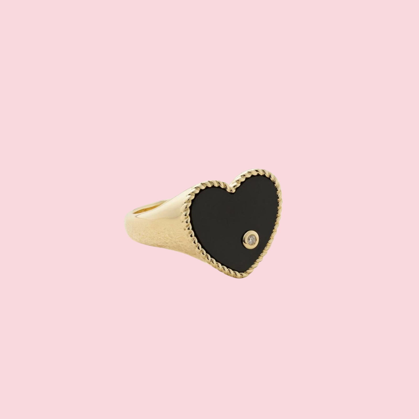 Chevaliere Coeur Onyx Yellow Gold