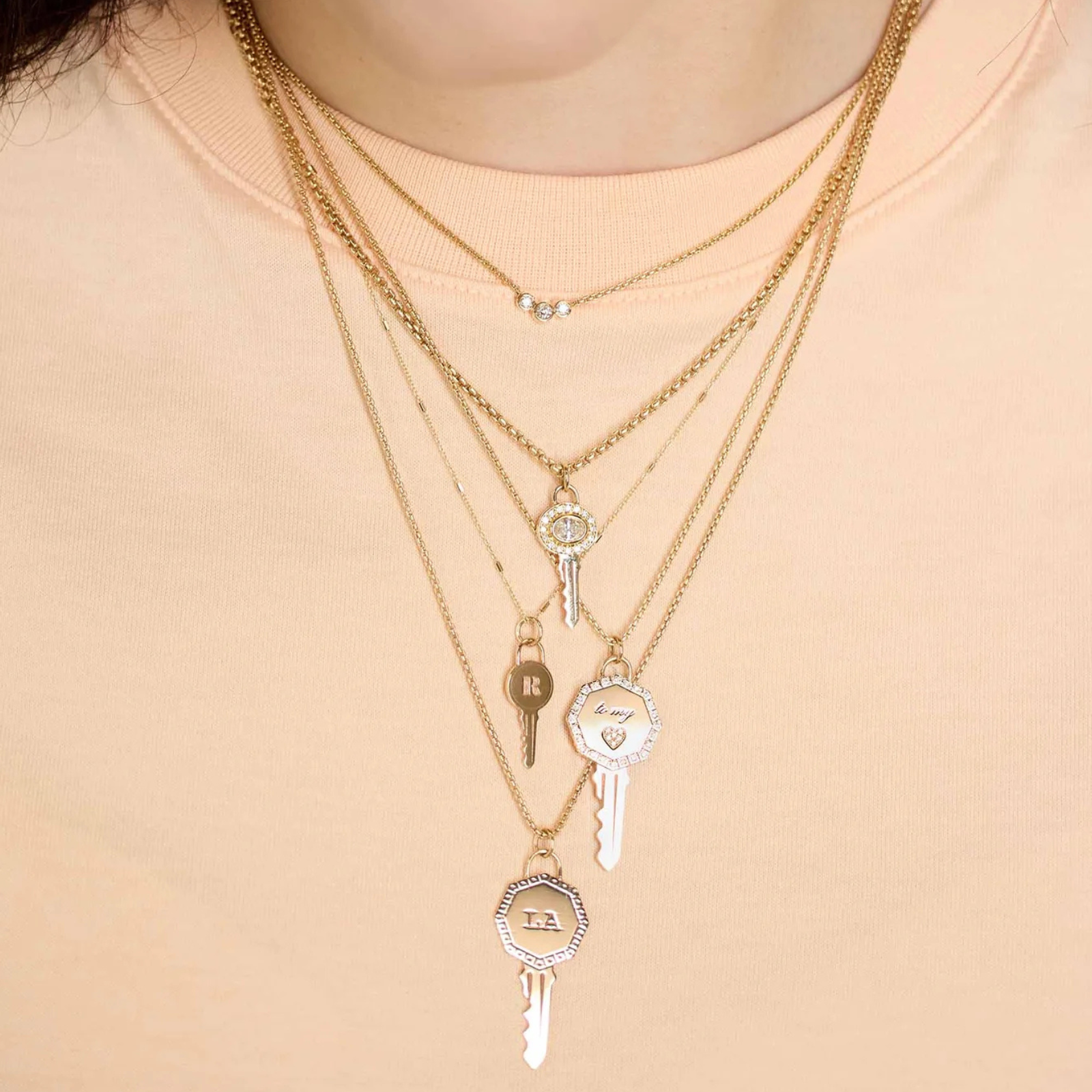 Diamond Key to my Heart Pendant Box Chain Necklace 14k Pavé