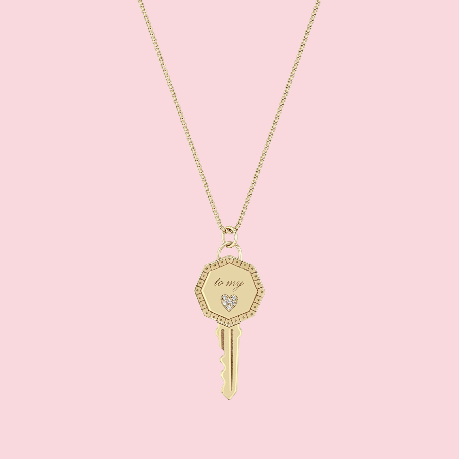 Diamond Key to my Heart Pendant Box Chain Necklace 14k Pavé