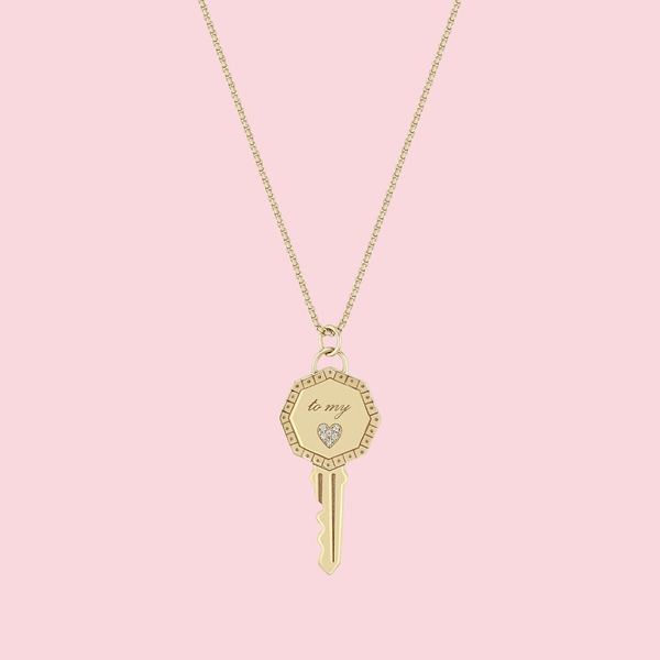Diamond Key to my Heart Pendant Box Chain Necklace 14k Pavé