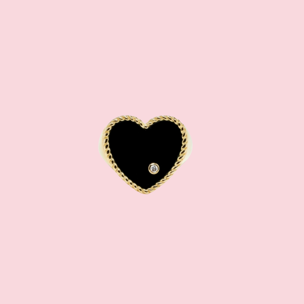 Chevaliere Coeur Onyx Yellow Gold