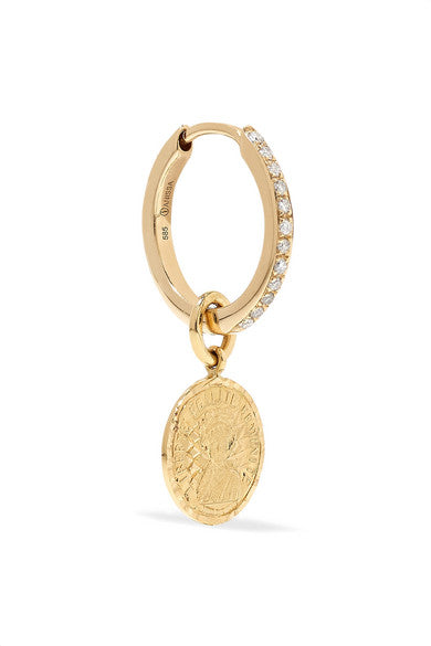 Louise d'Or Coin 18-karat gold diamond hoop earring - Millo Jewelry