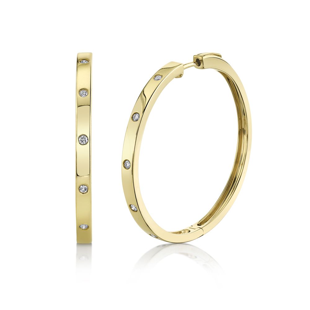 YELLOW GOLD DIAMOND HOOP EARRING - Millo Jewelry