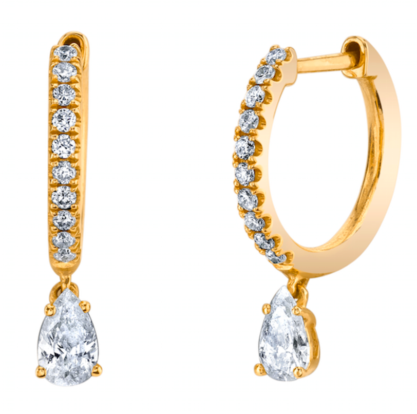 Diamond Huggies w/ Pear Diamond Drop - Millo Jewelry