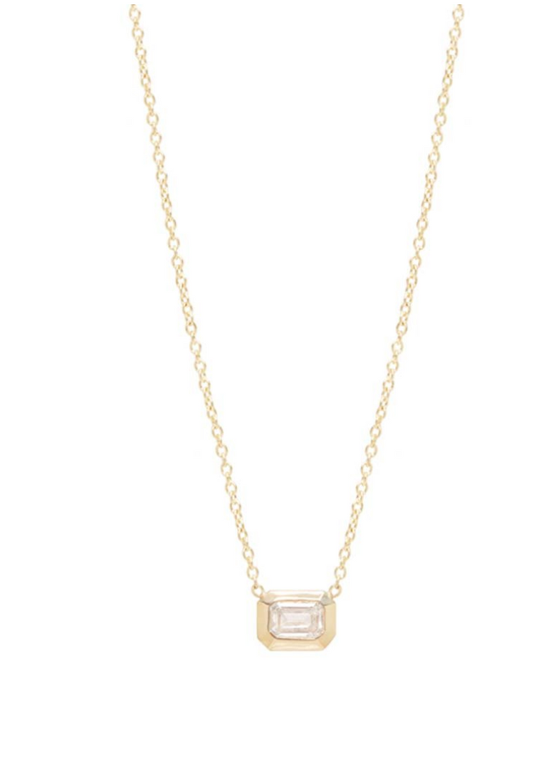 14K Small Emerald Cut Diamond Necklace - Millo Jewelry