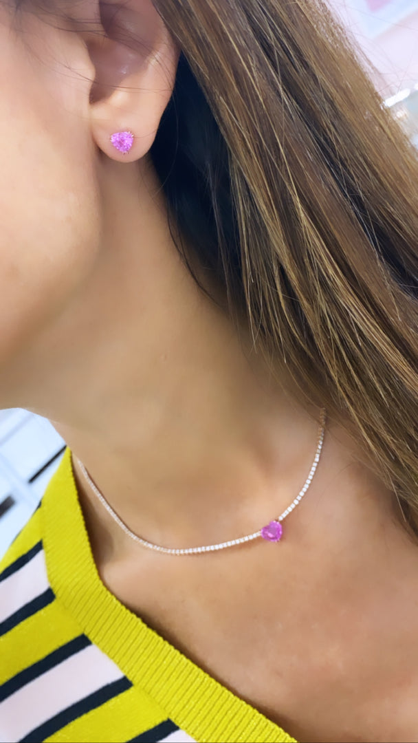Pink Sapphire Heart Stud Earrings - Millo Jewelry