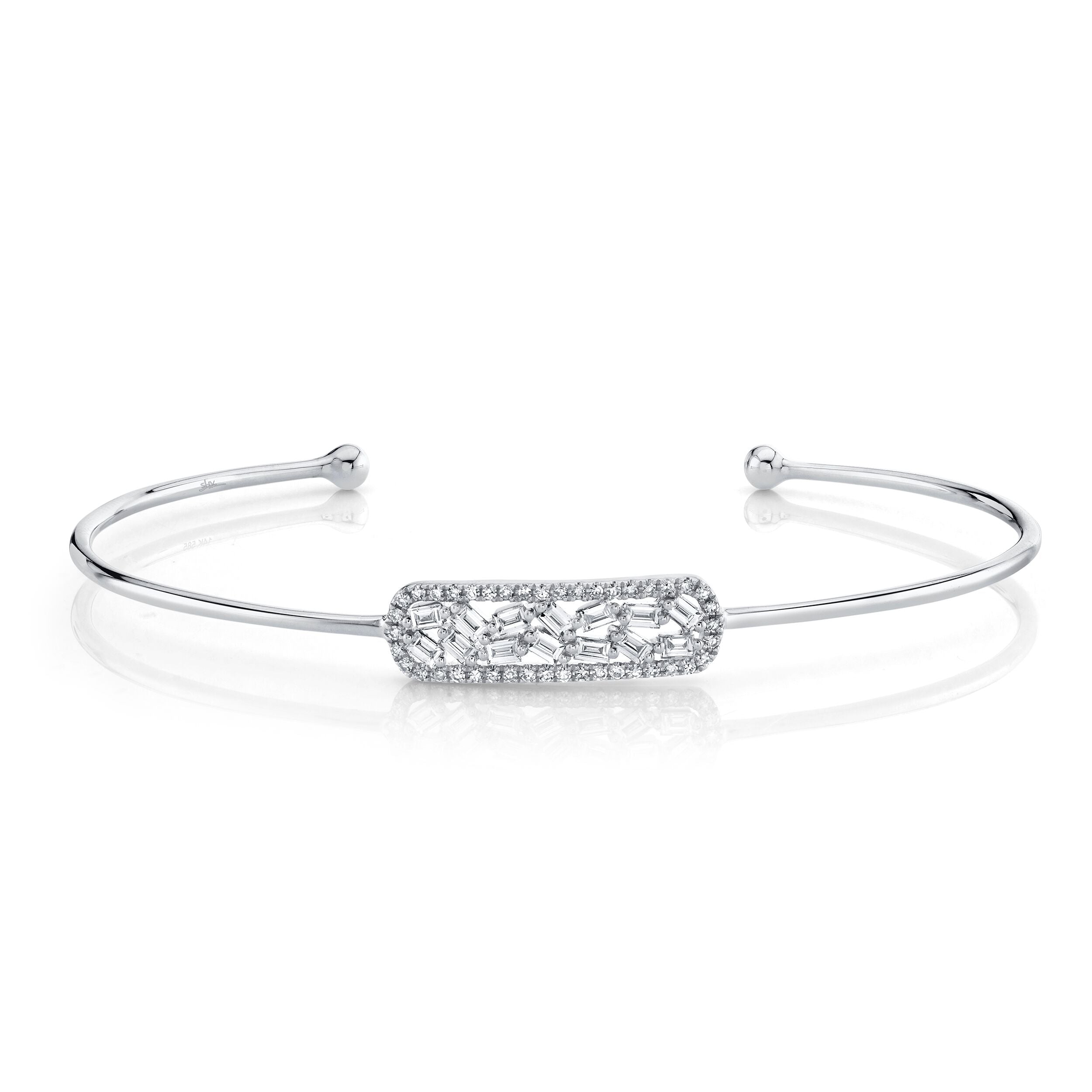 14K Gold Diamond Baguette Bar Bangle - Millo Jewelry