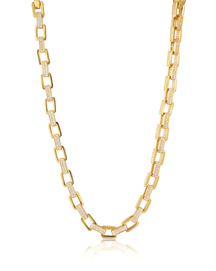 BOXY PAVE CHAIN NECKLACE- GOLD - Millo Jewelry