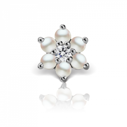 7mm Pearl and Diamond Flower Earstud - Millo Jewelry