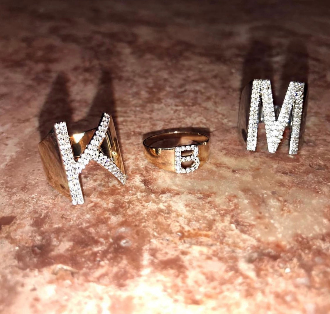 M Initial White Diamond Ring - Millo Jewelry