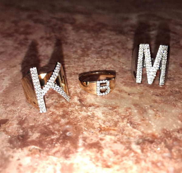 M Initial White Diamond Ring - Millo Jewelry