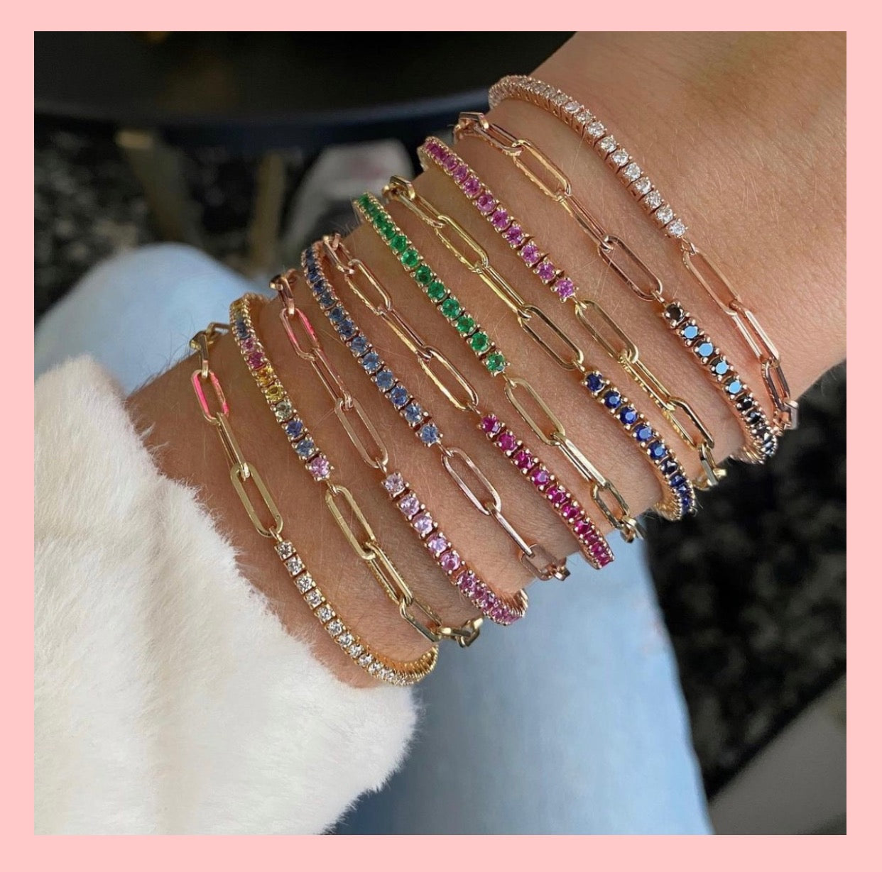 Half & Half Gemstone Tennis Paperclip Bracelet - Millo Jewelry